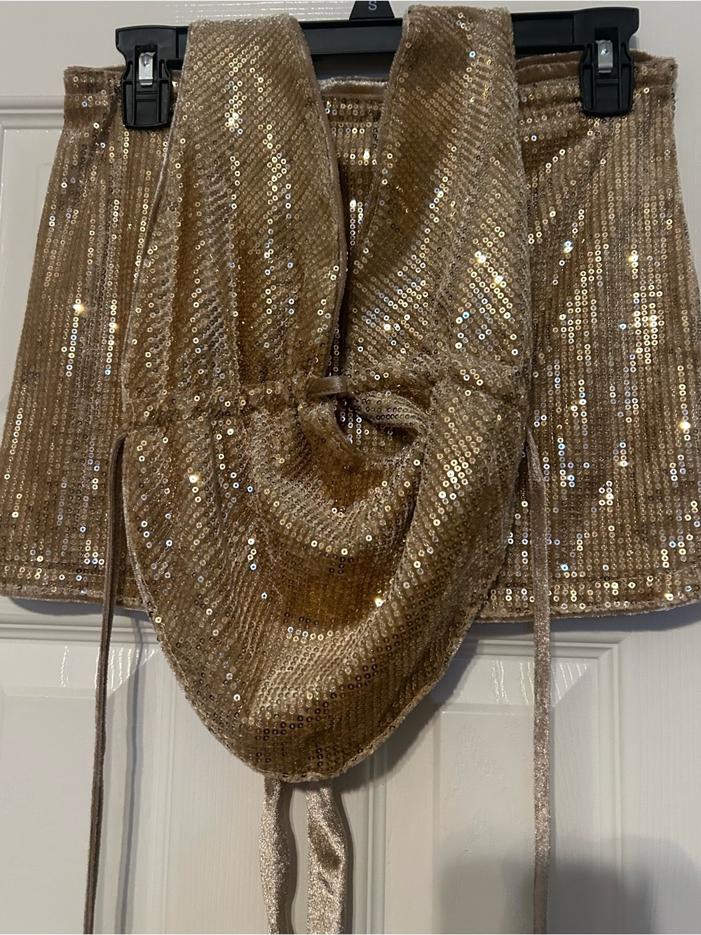 SHEIN Gold Sequin Mini Skirt with Draped Tie Detail